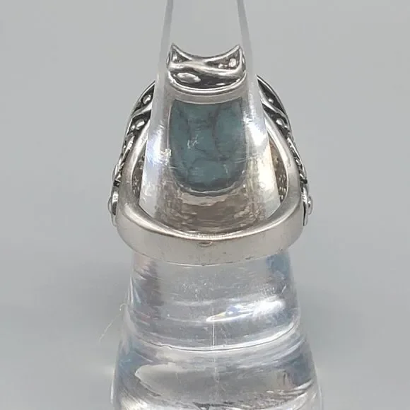 Southwest Style Ring Silver Tone Studded Blue Center Boho size 6.75 - Picture 4 of 8